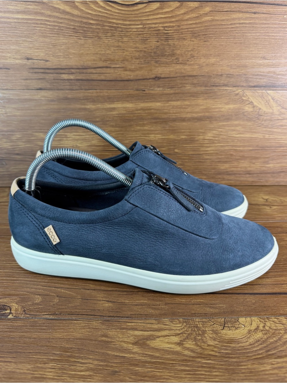 ECCO Soft 7 Leather Blue Center Zip Slip On Sneakers Women’s Size 10 (41) Shoes